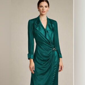 Vintage PSI Night Silk Wrap Power Dress Green 10